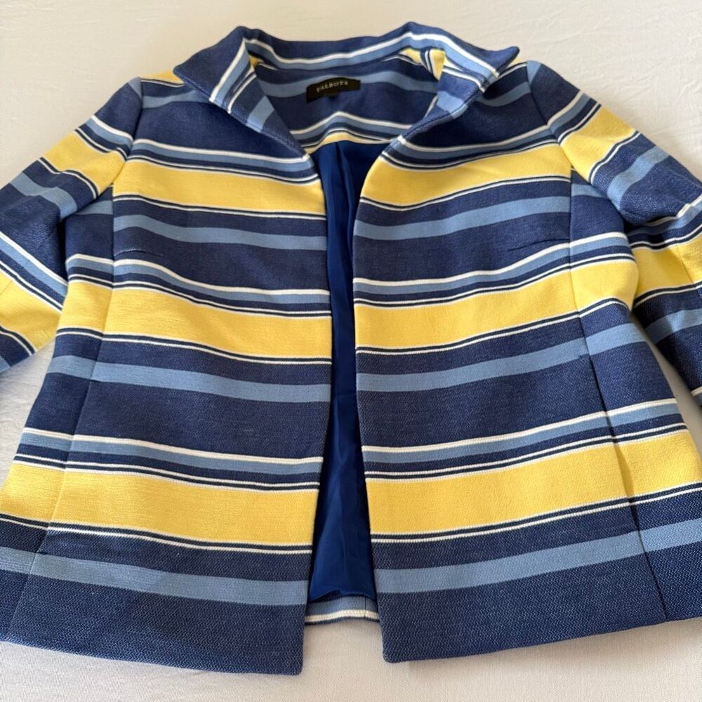 Talbots | Blue Yellow Striped Open Front Blazer Jacket | Size 8